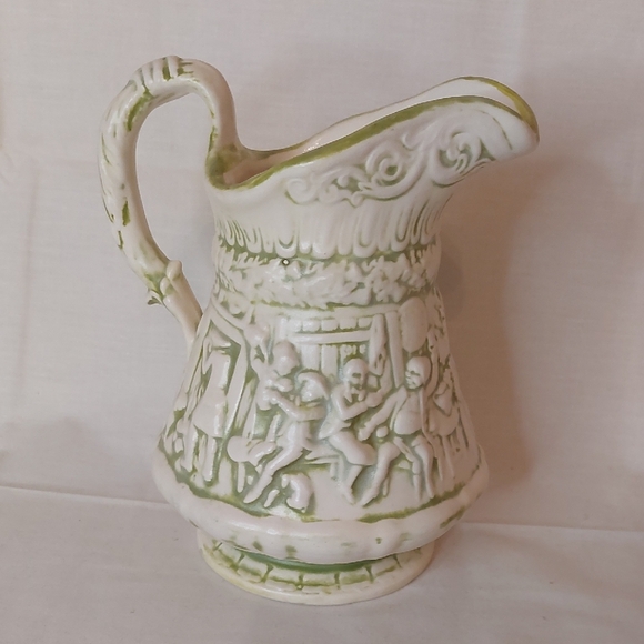 Vintage Green and White Ceramic Pitcher - Picture 3 of 6